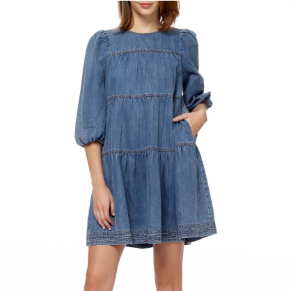 Stellah tiered washed denim mini dress